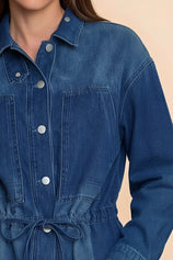 Womens Navy Drawstring Denim Jacket | CicyBell