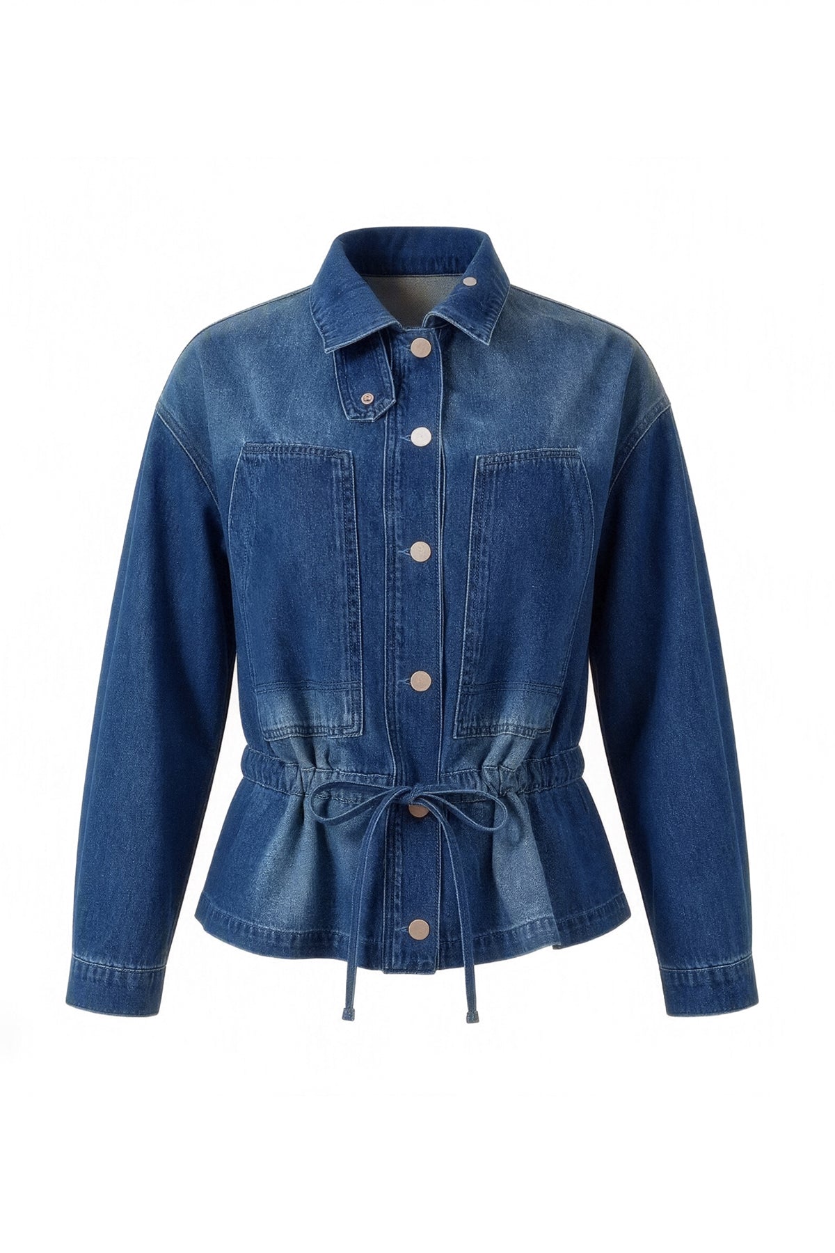 Womens Navy Drawstring Denim Jacket | CicyBell