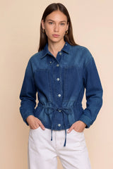 Womens Navy Drawstring Denim Jacket | CicyBell