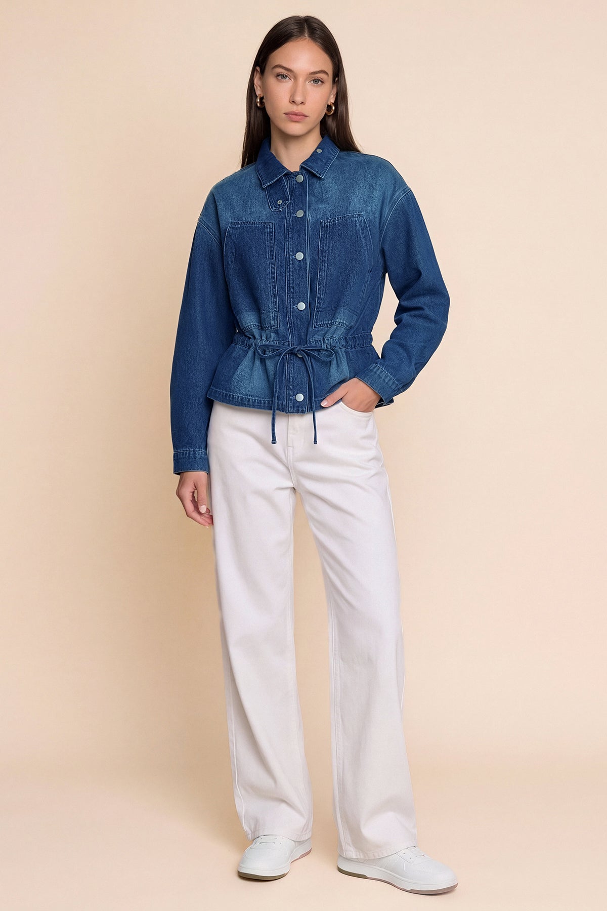 Womens Navy Drawstring Denim Jacket | CicyBell