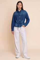 Womens Navy Drawstring Denim Jacket | CicyBell