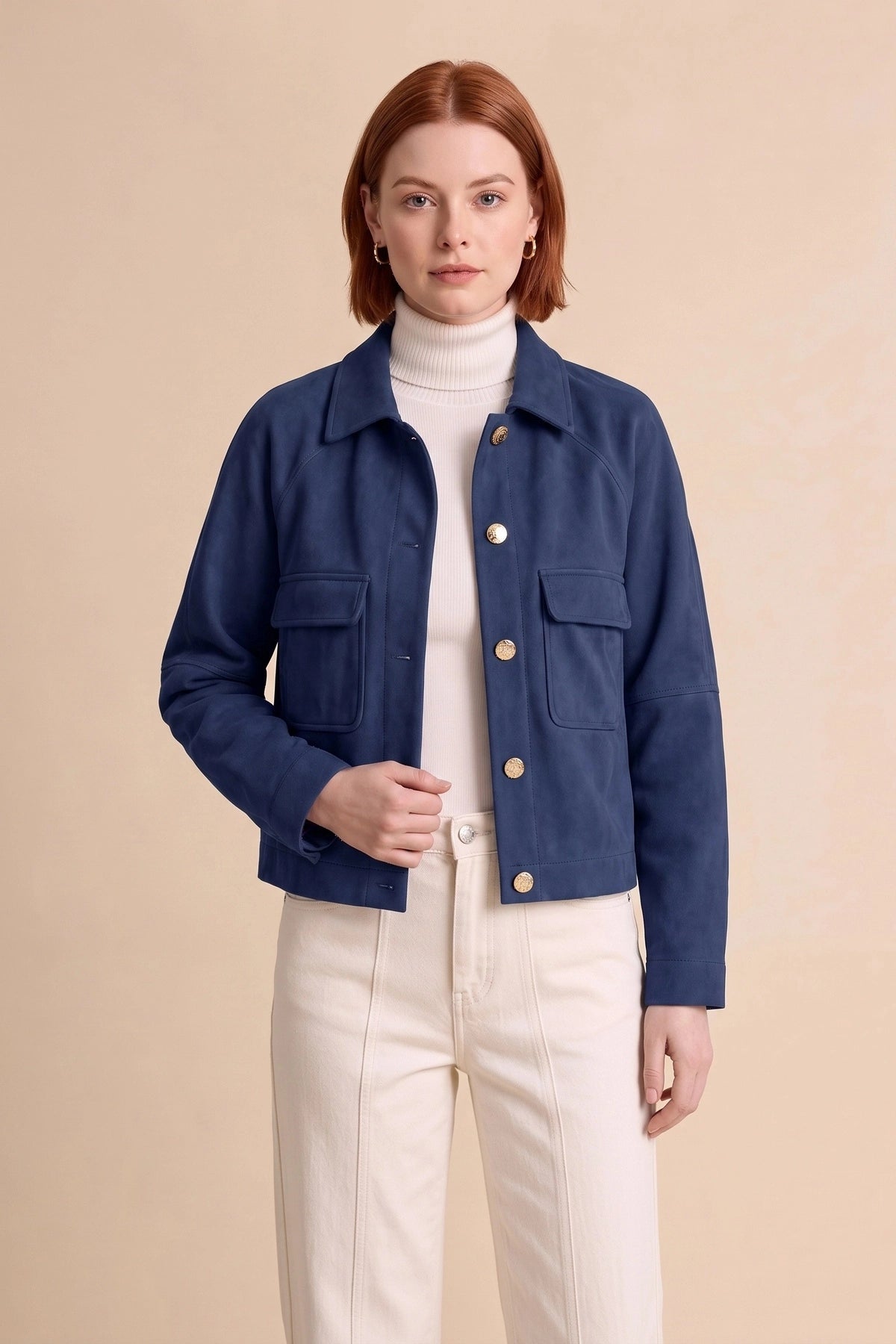Womens Navy Faux Suede Leather Jacket | CicyBell