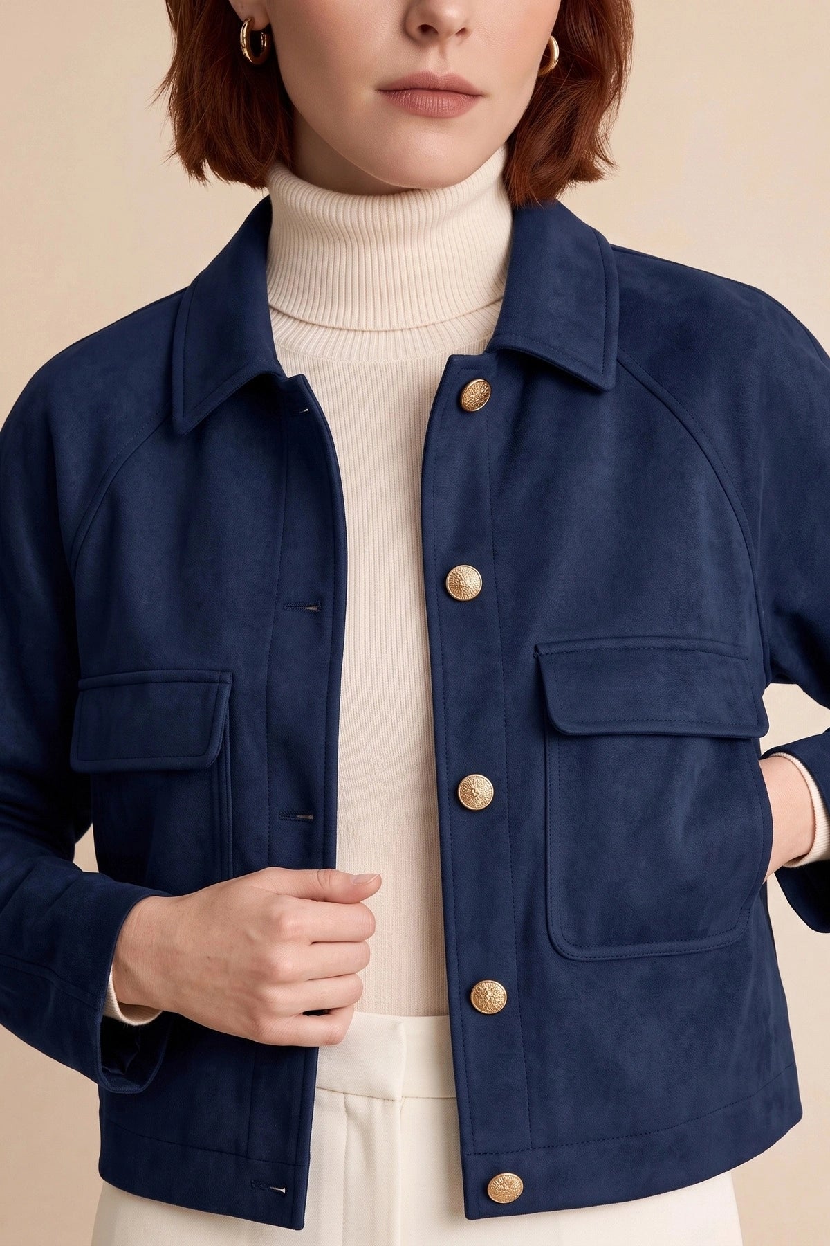 Womens Navy Faux Suede Leather Jacket | CicyBell