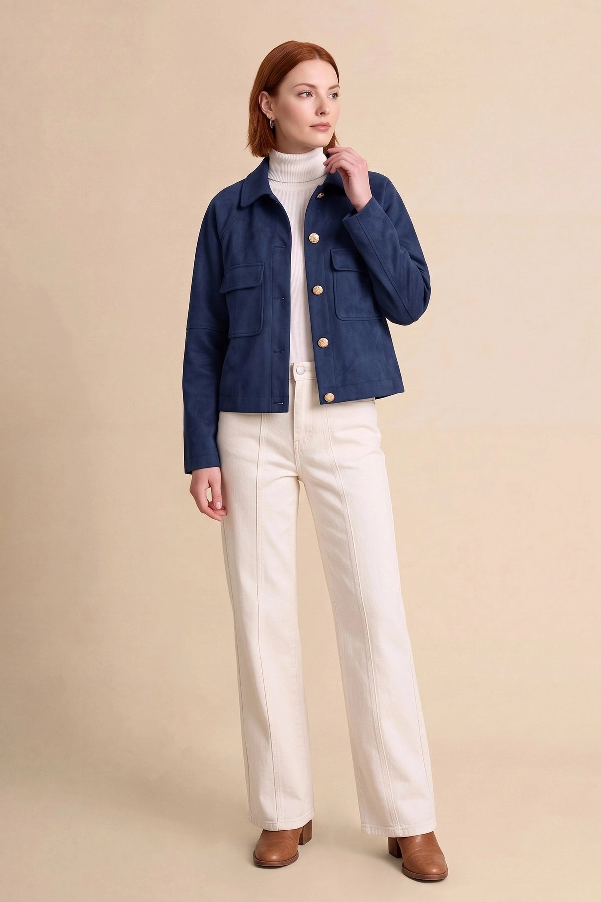 Womens Navy Faux Suede Leather Jacket | CicyBell