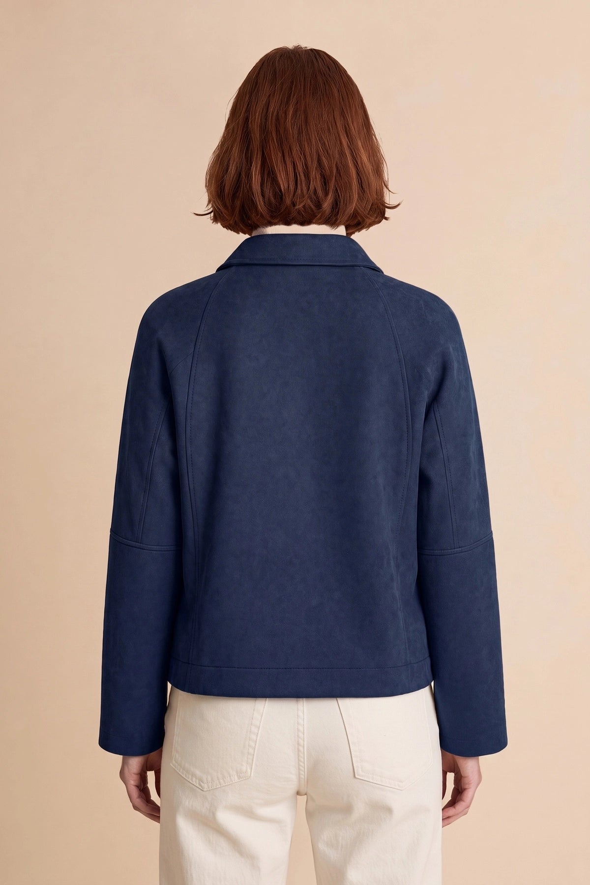 Womens Navy Faux Suede Leather Jacket | CicyBell