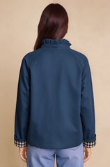 Womens Navy Ruffle Short Trench Coat | CicyBell