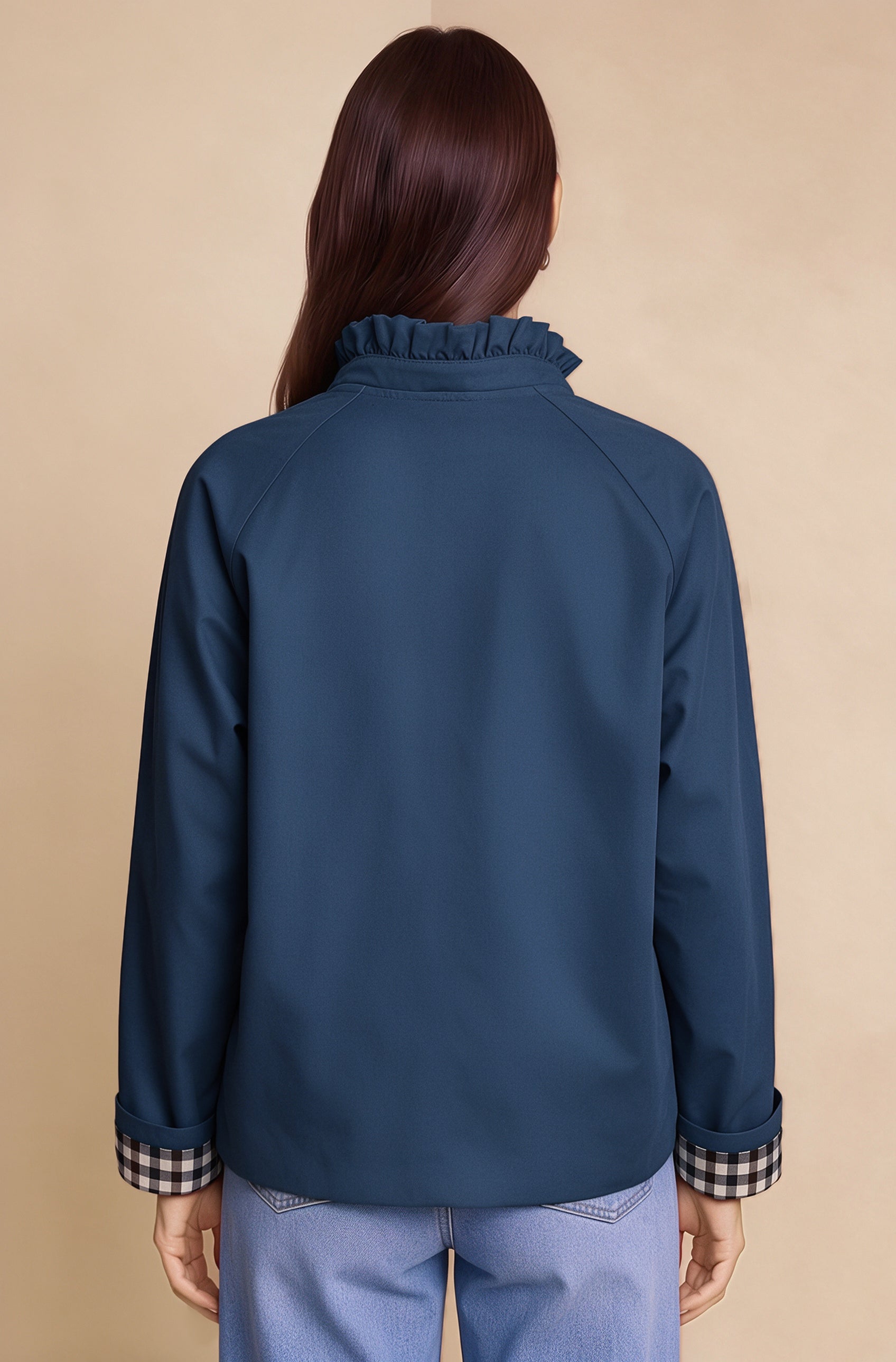 Womens Navy Ruffle Short Trench Coat | CicyBell