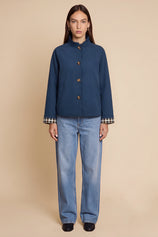 Womens Navy Ruffle Short Trench Coat | CicyBell