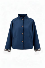 Womens Navy Ruffle Short Trench Coat | CicyBell