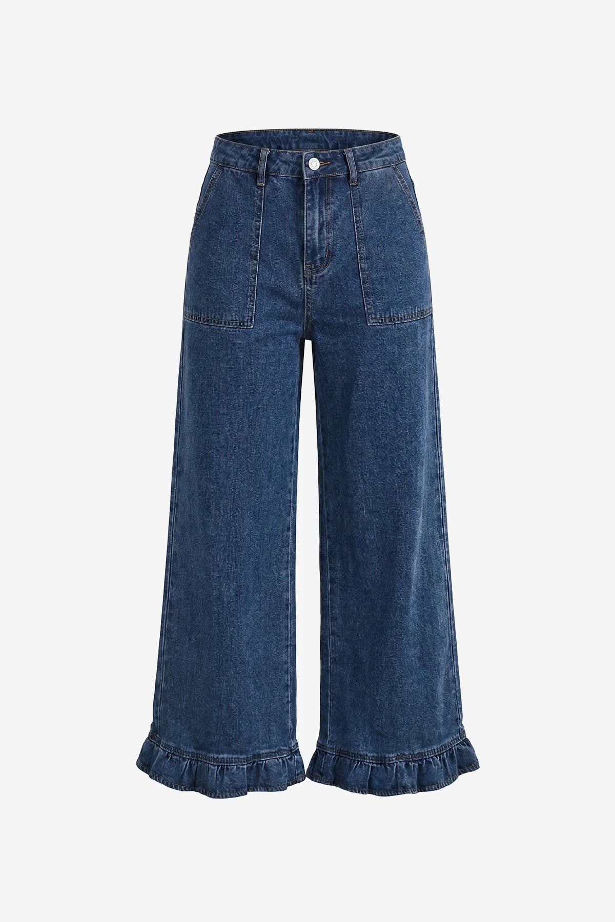 Womens Navy Ruffle Wide Leg Jeans | CicyBell