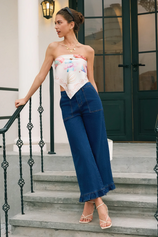 Womens Navy Ruffle Wide Leg Jeans | CicyBell