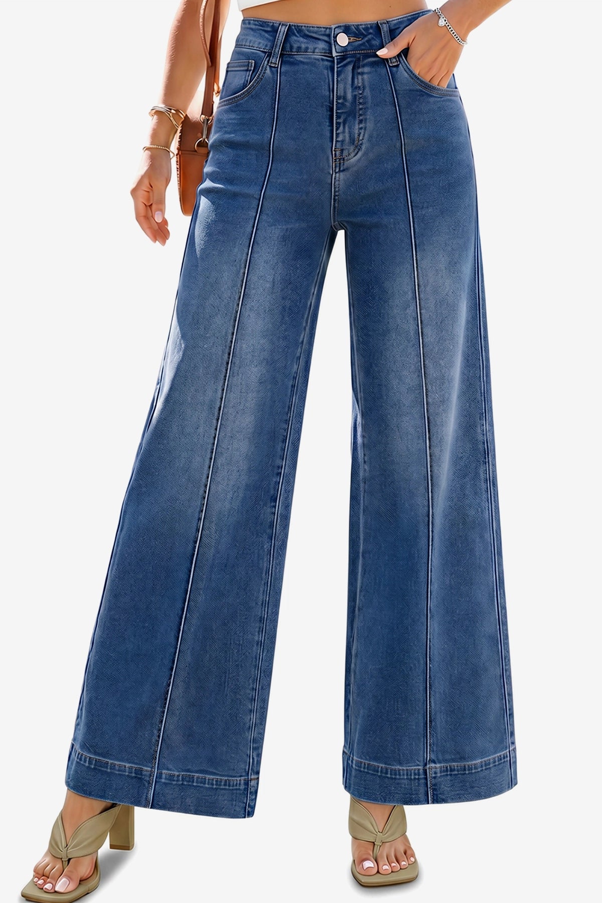 Womens Navy Baggy Wide Leg Jeans | CicyBell