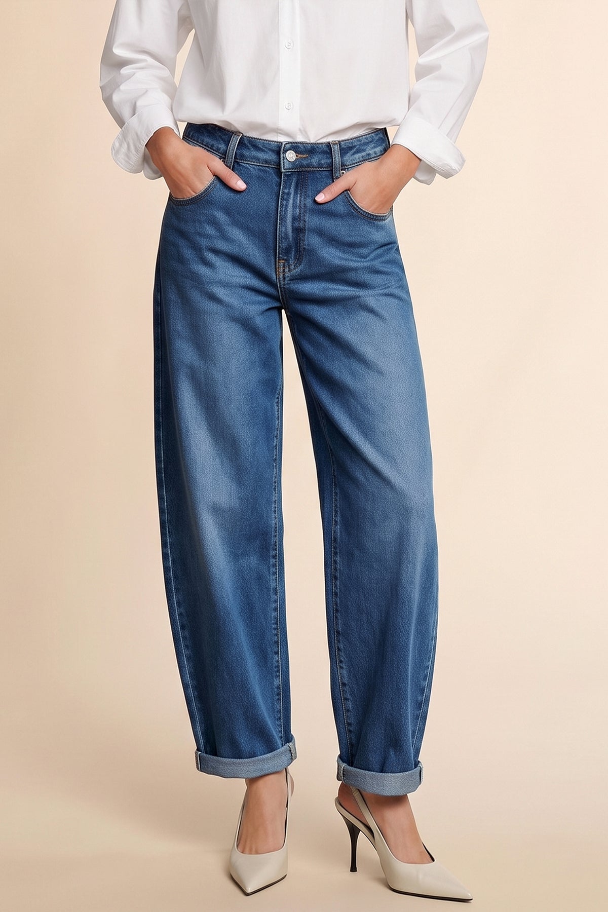 Womens Navy Baggy Barrel Jeans | CicyBell