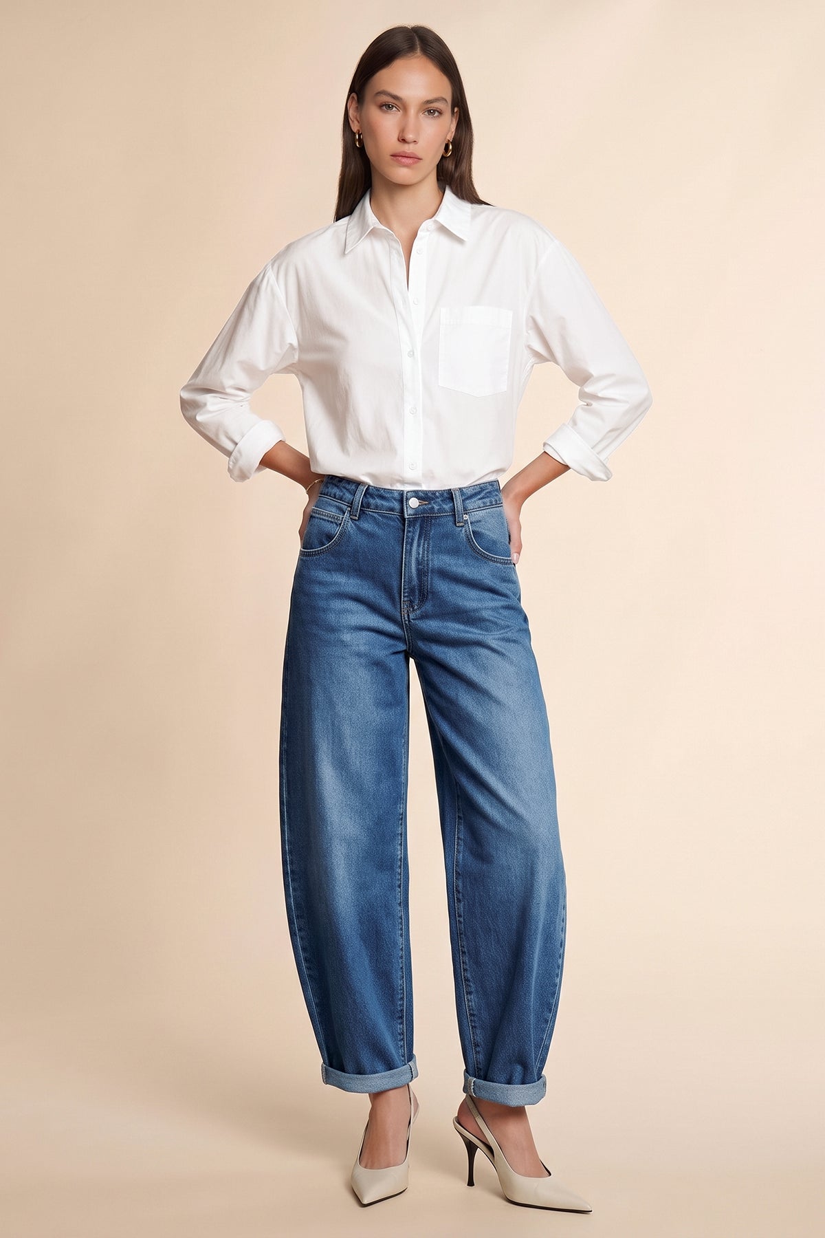 Womens Navy Baggy Barrel Jeans | CicyBell