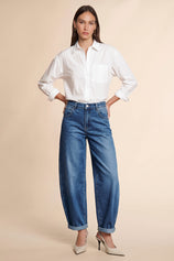 Womens Navy Baggy Barrel Jeans | CicyBell