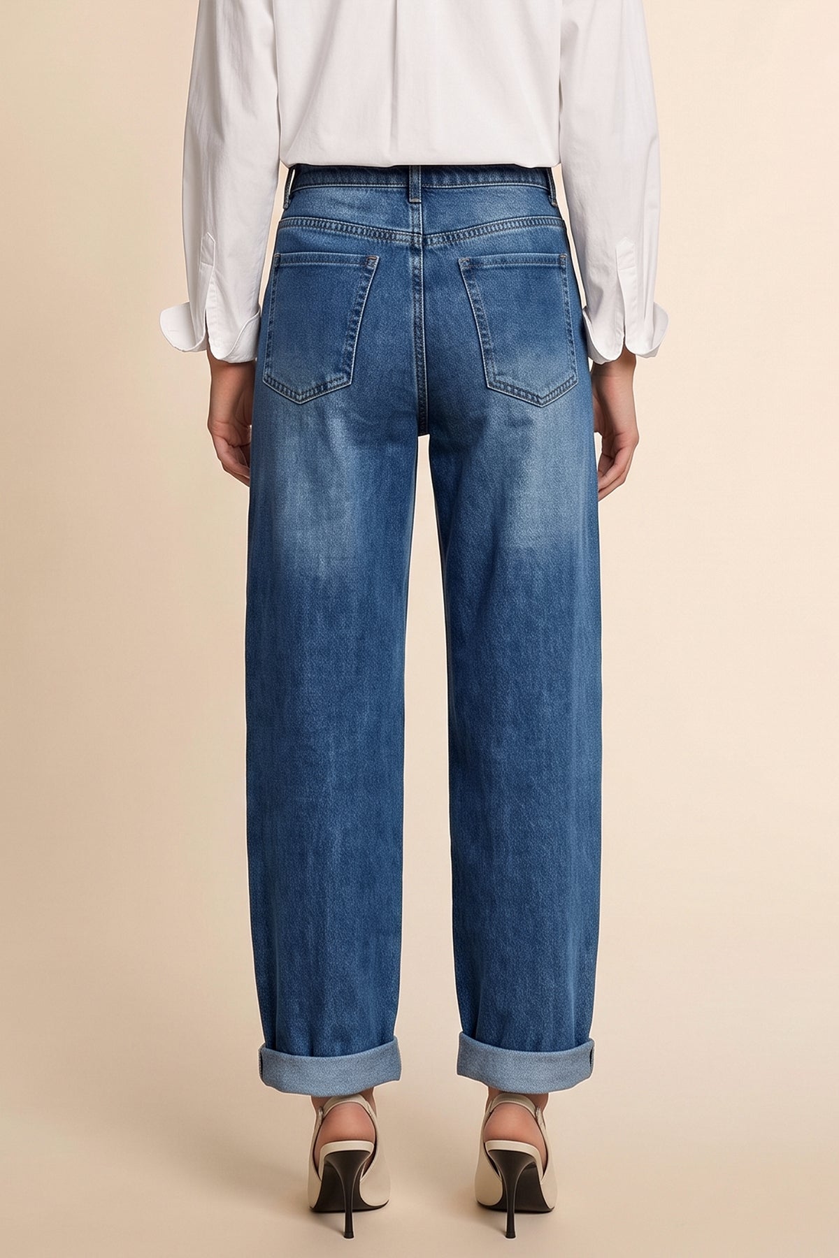 Womens Navy Baggy Barrel Jeans | CicyBell