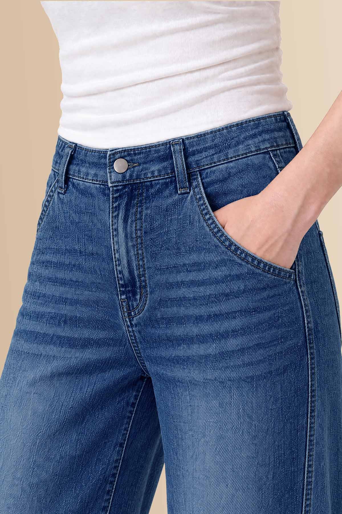 Womens Navy Baggy Wide Leg Jeans | CicyBell