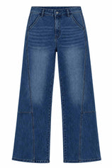 Womens Navy Baggy Wide Leg Jeans | CicyBell