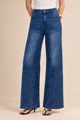 Womens Navy Baggy Wide Leg Jeans | CicyBell