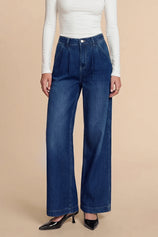 Womens Navy Baggy Wide Leg Jeans| CicyBell