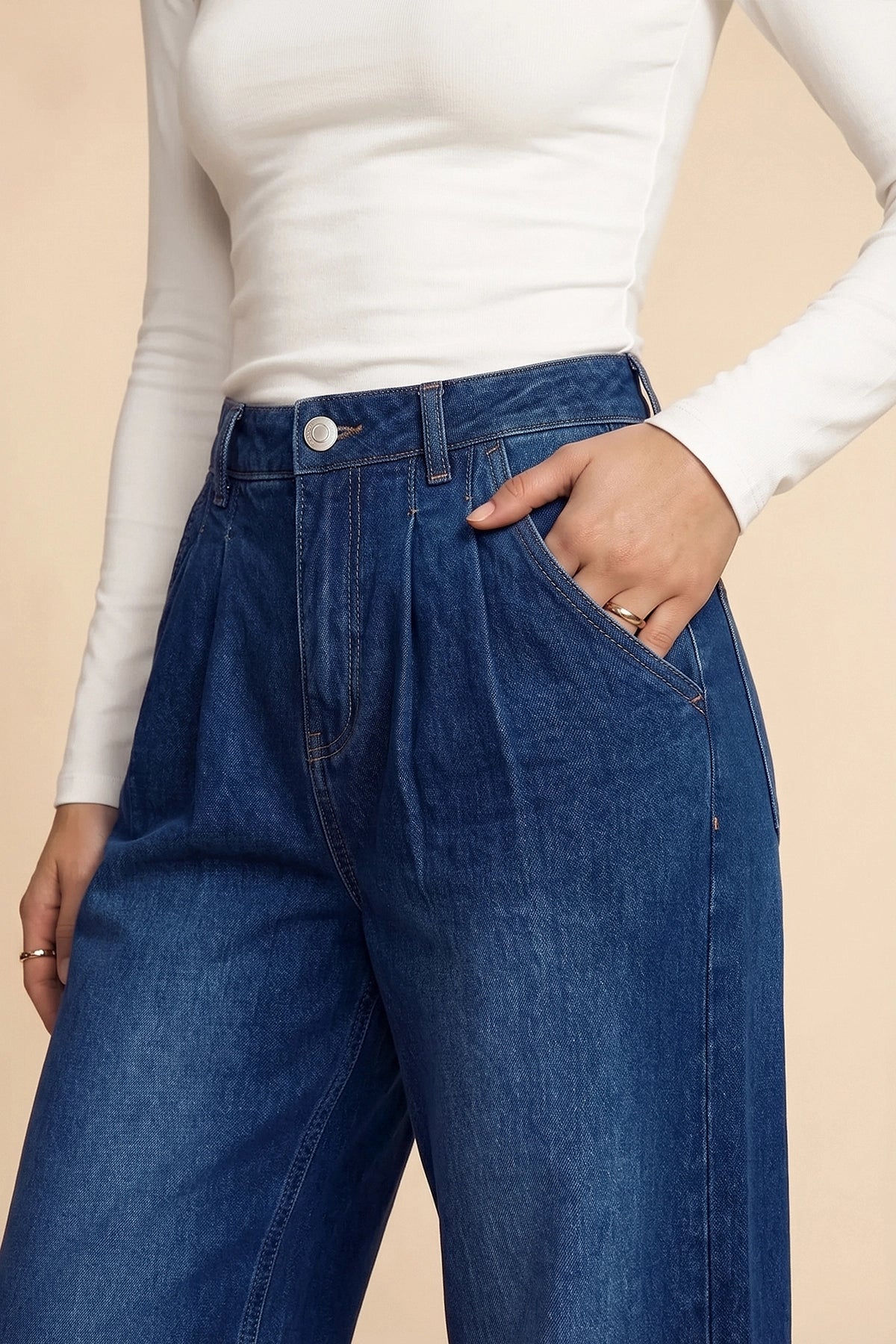 Womens Navy Baggy Wide Leg Jeans| CicyBell
