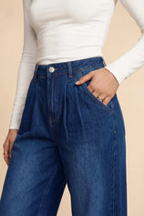 Womens Navy Baggy Wide Leg Jeans| CicyBell