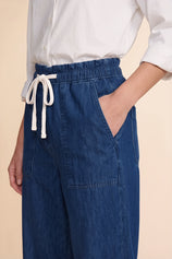 Womens Navy Drawstring Wide Leg Jeans | CicyBell