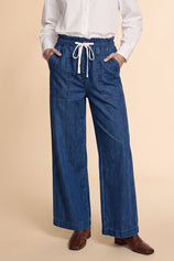 Womens Navy Drawstring Wide Leg Jeans | CicyBell