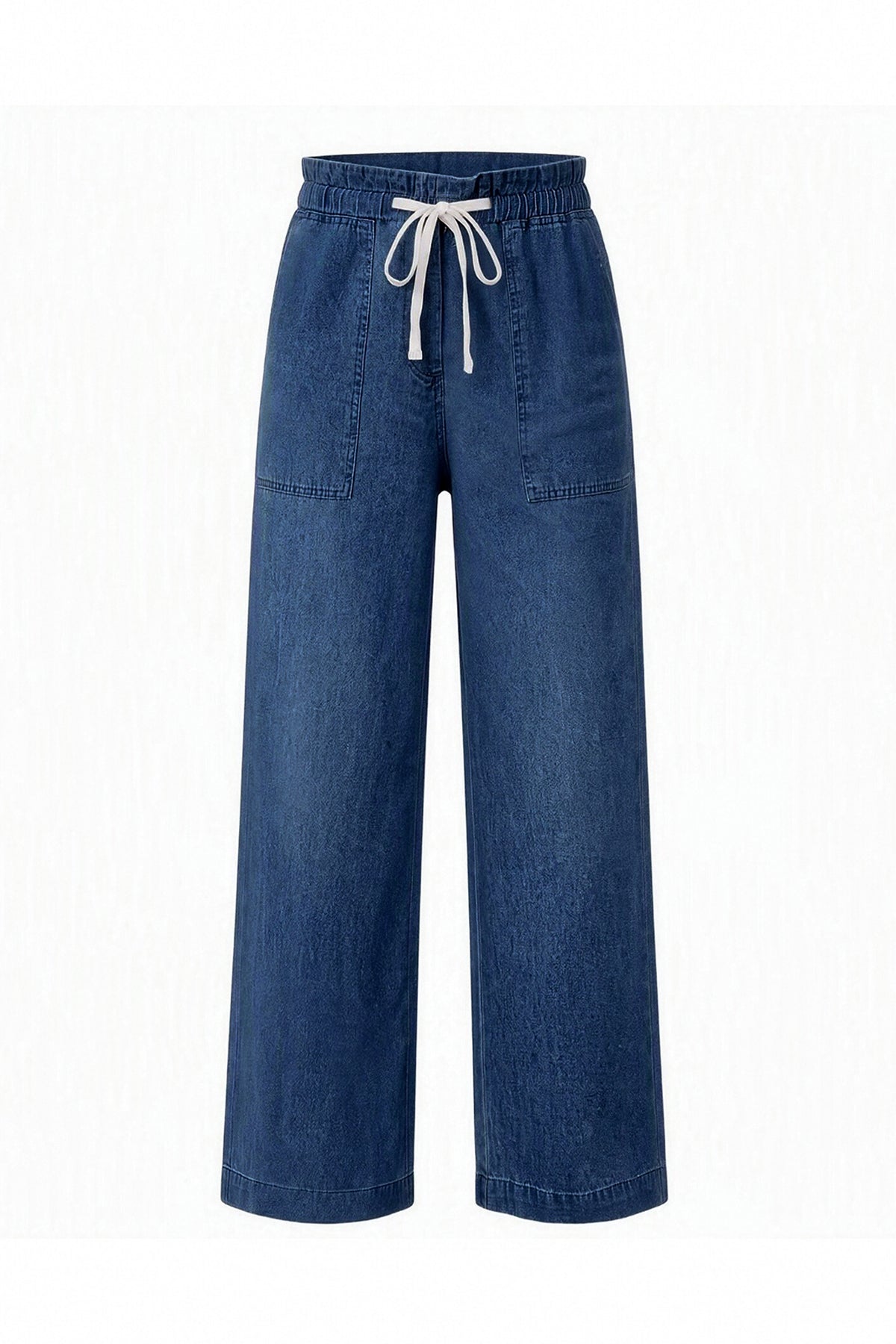 Womens Navy Drawstring Wide Leg Jeans | CicyBell