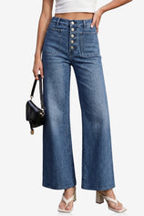 Womens Navy Wide Leg High Waisted Jeans | CicyBell