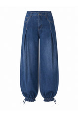 Womens Navy Barrel Balloon Pleated Jeans | CicyBell