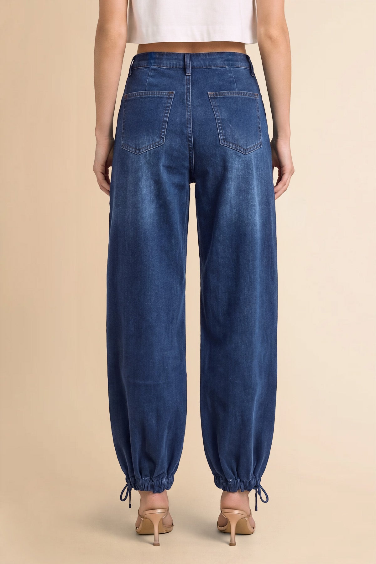 Womens Navy Barrel Balloon Pleated Jeans | CicyBell