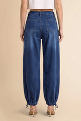 Womens Navy Barrel Balloon Pleated Jeans | CicyBell