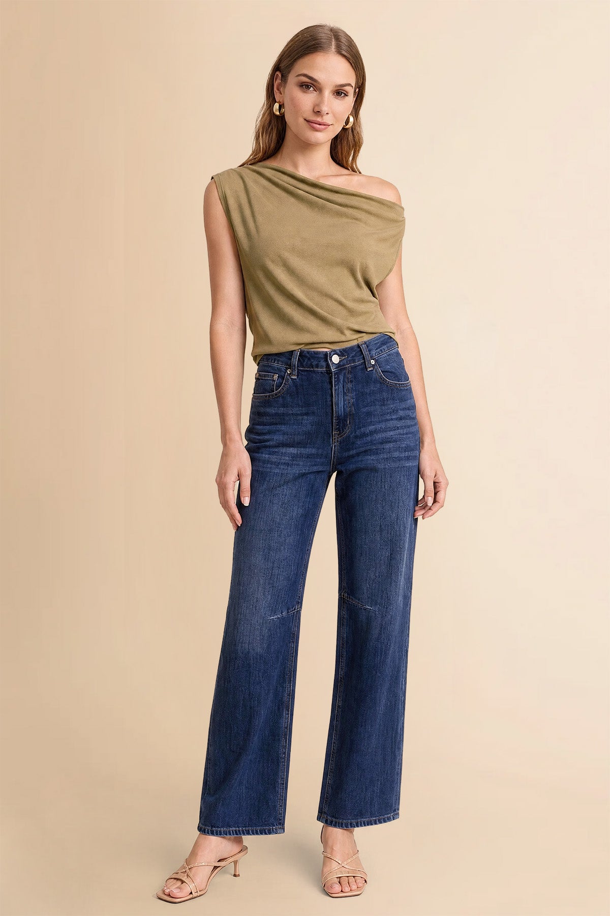 Women Navy Casual Barrel Cropped Jeans | CicyBell