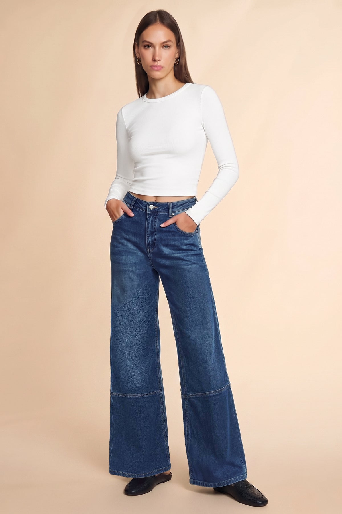 Womens Navy High Waisted Bell Bottom Jeans| CicyBell