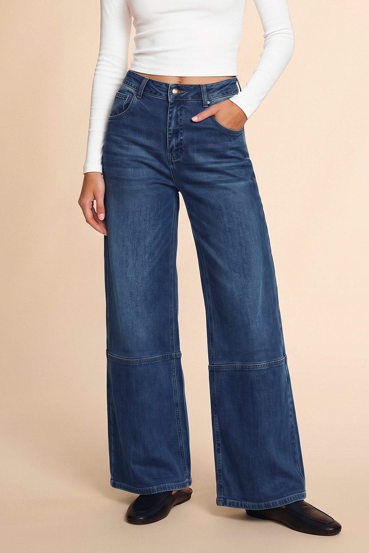 Womens Navy High Waisted Bell Bottom Jeans| CicyBell