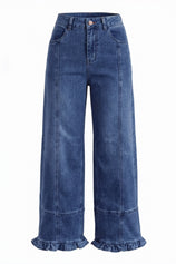 Womens Navy High Waisted Wide Leg Jeans | CicyBell