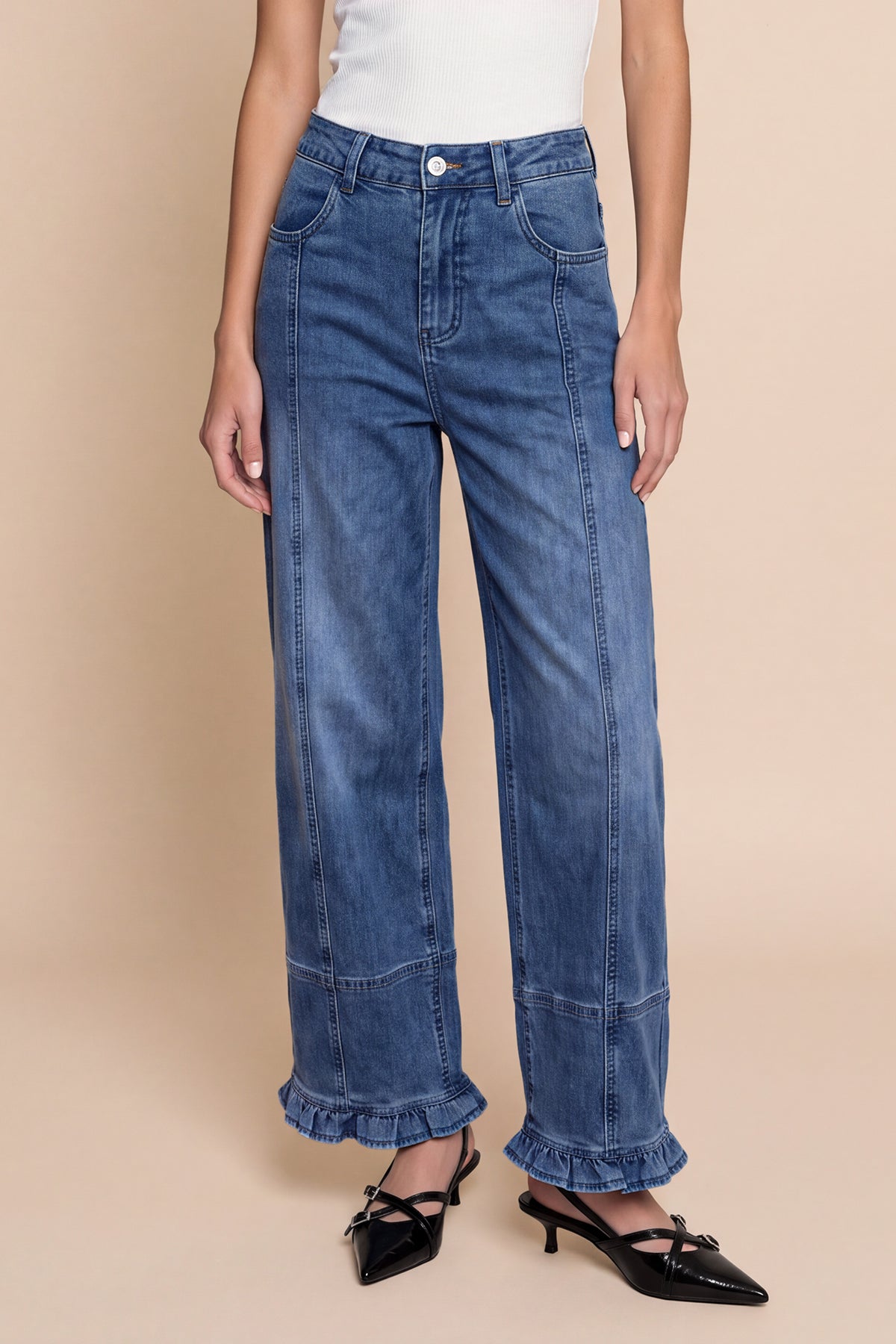 Womens Navy High Waisted Wide Leg Jeans | CicyBell