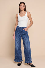 Womens Navy High Waisted Wide Leg Jeans | CicyBell