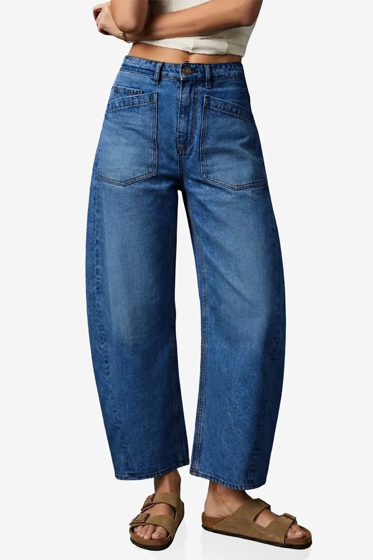 Womens Navy Baggy Barrel Jeans | CicyBell