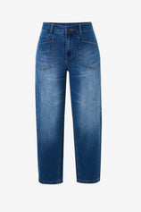 Womens Navy Baggy Barrel Jeans | CicyBell