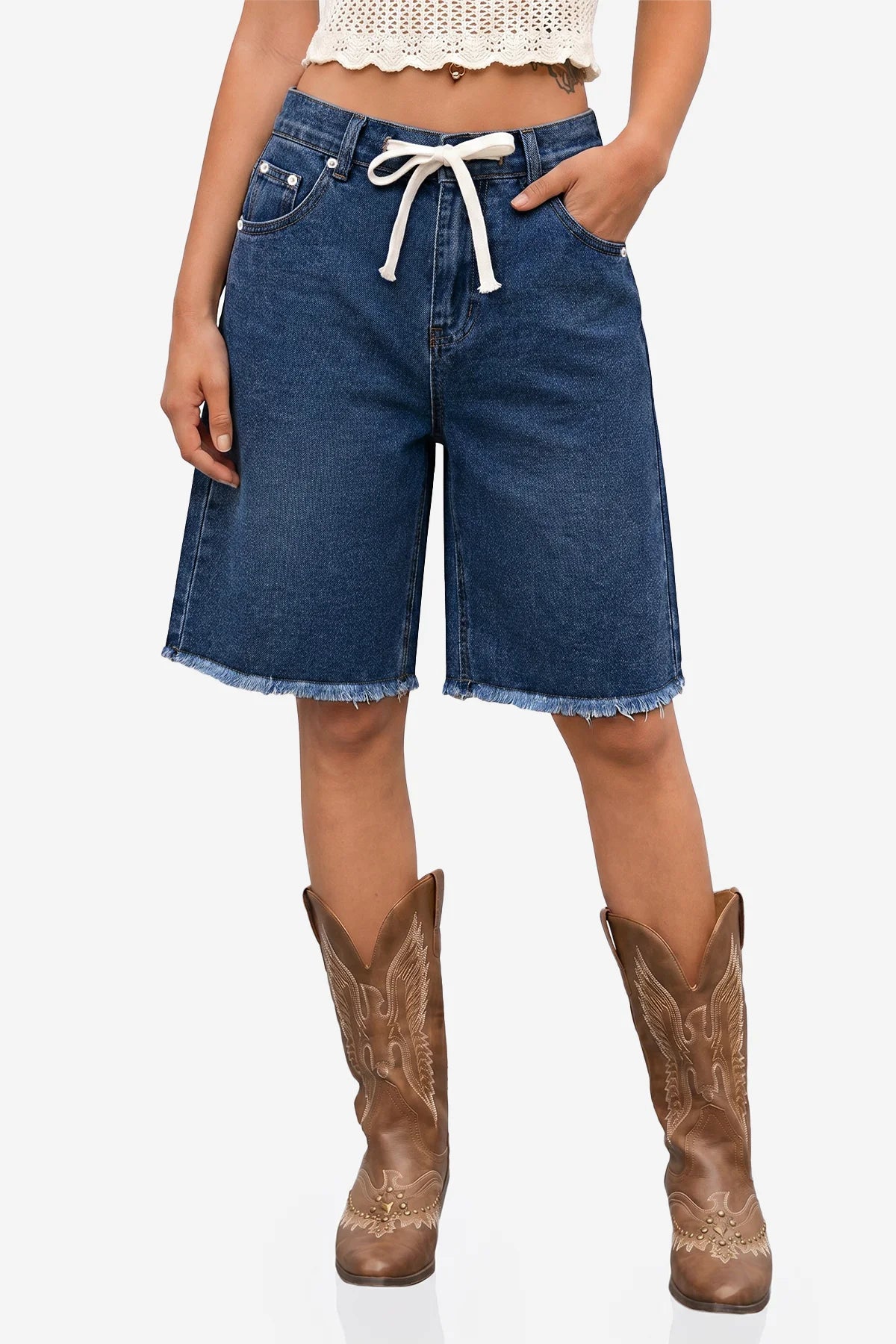 Womens Navy High Waisted Denim Shorts | CicyBell