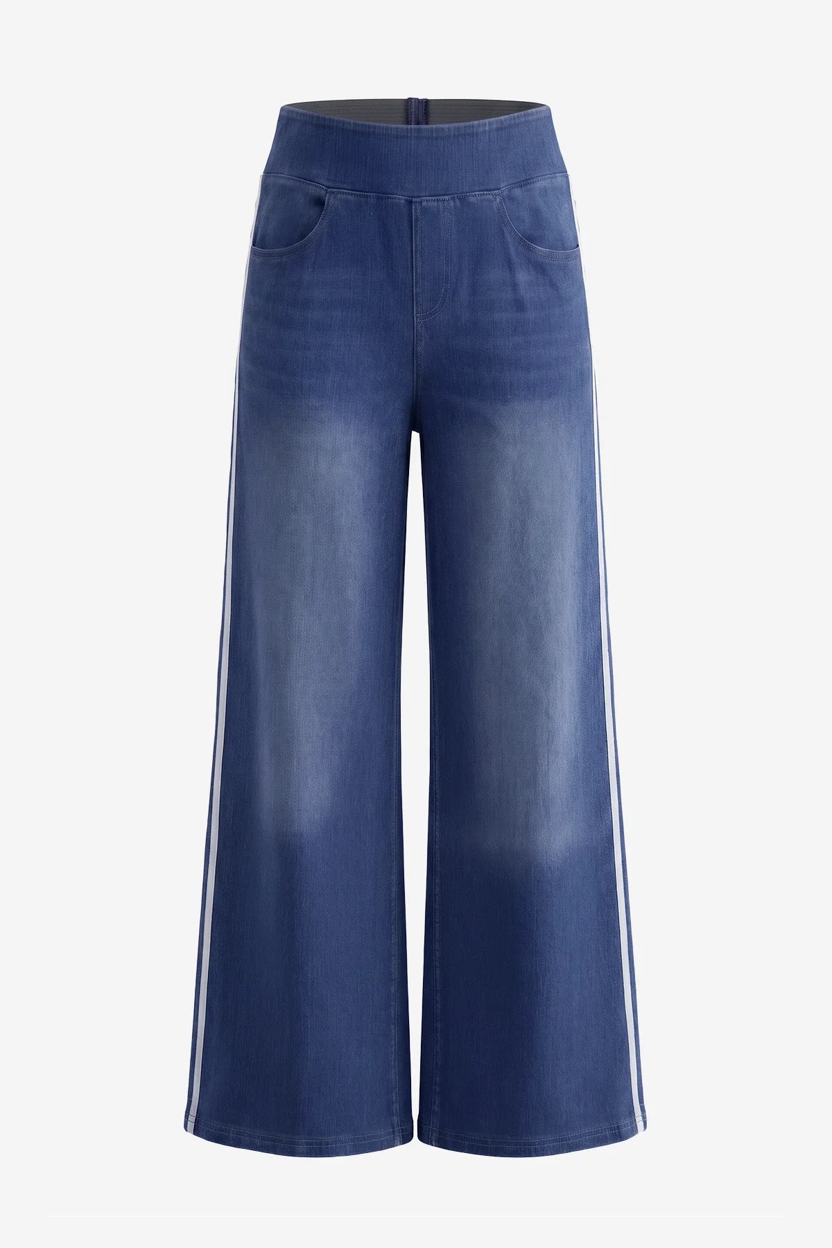 Womens Navy Stretch Wide Leg Pull-On Jeans | CicyBell