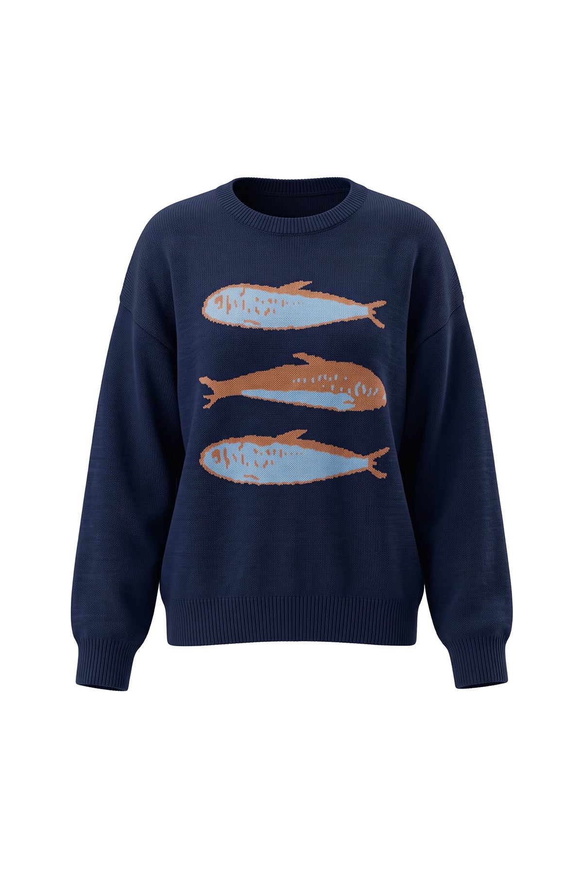 Womens Navy Fish Graphic Knit Sweaters | CicyBell