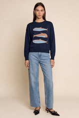 Womens Navy Fish Graphic Knit Sweaters | CicyBell