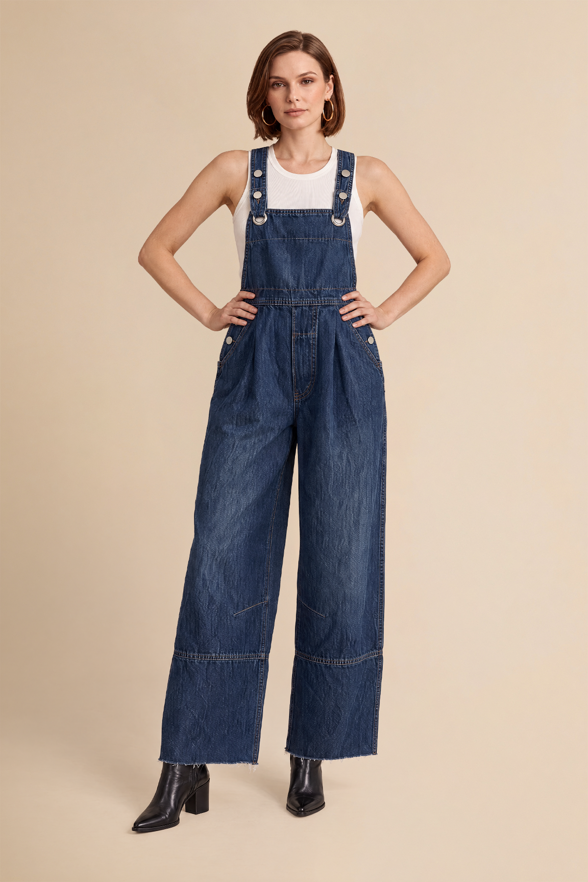 Womens Navy Wide Leg Denim Overalls | CicyBell