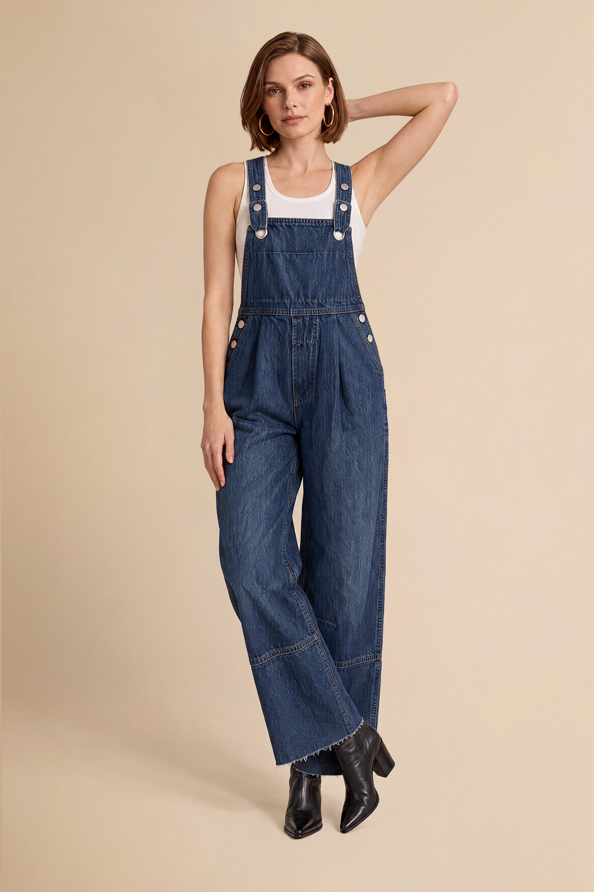 Womens Navy Wide Leg Denim Overalls | CicyBell