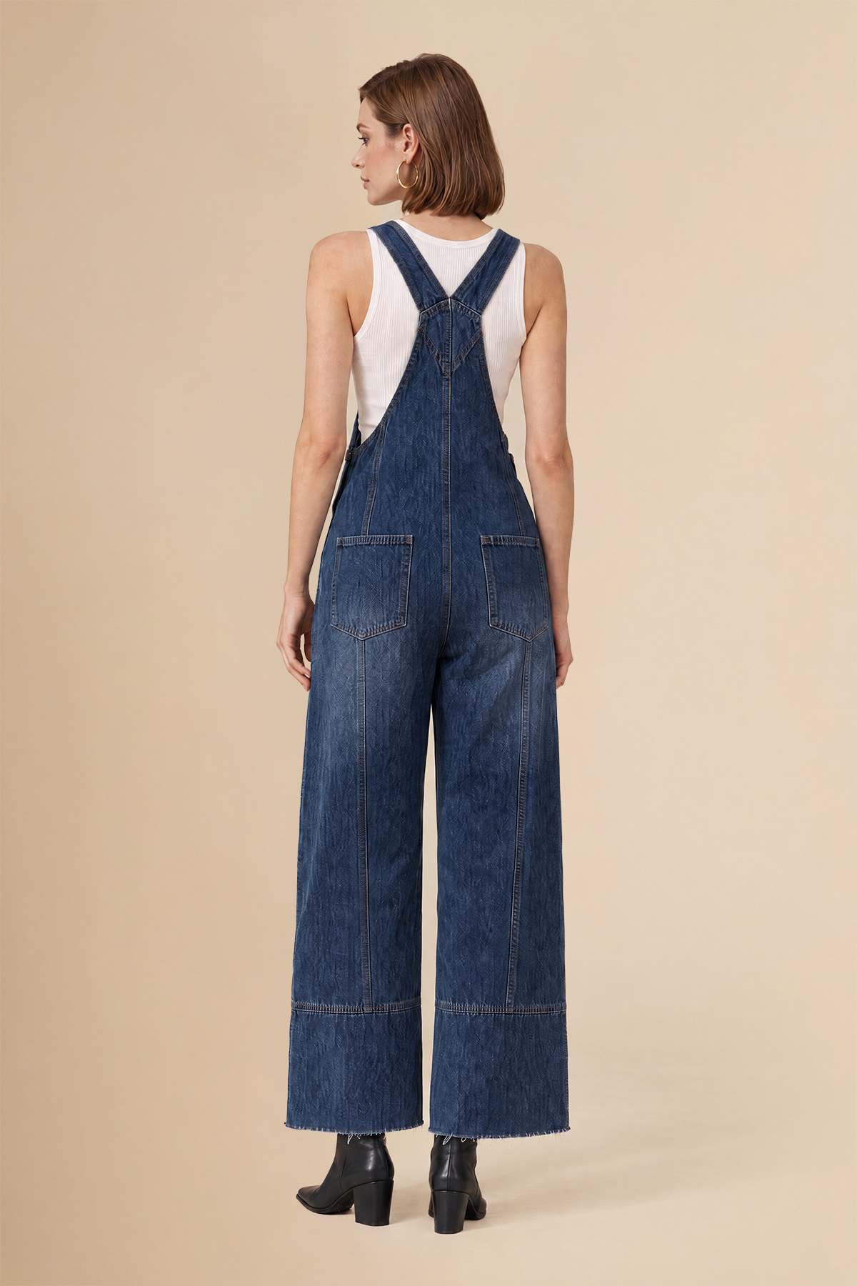 Womens Navy Wide Leg Denim Overalls | CicyBell