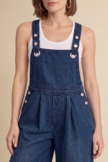 Womens Navy Wide Leg Denim Overalls | CicyBell