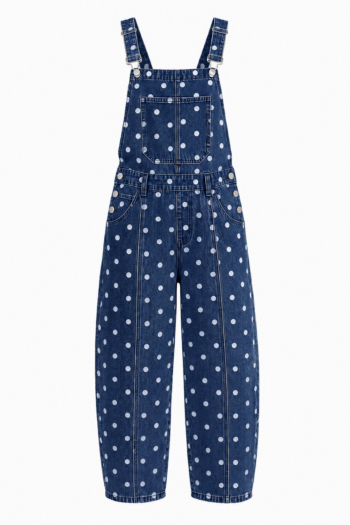 Womens Navy Polka Dot Bib Denim Overalls| CicyBell